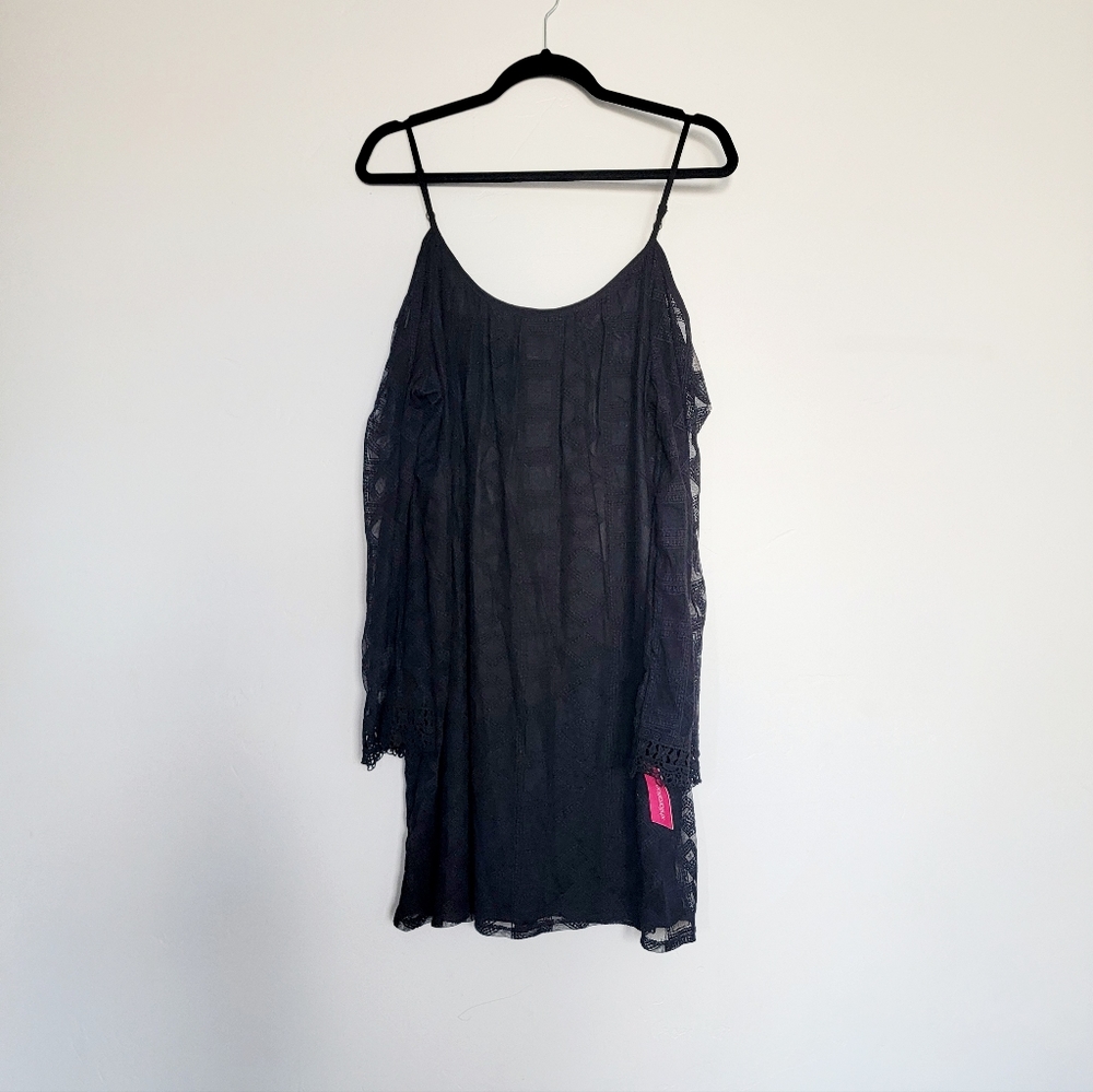 Womens Cold Shoulder Sheer Long Sleeve  Mini Dress